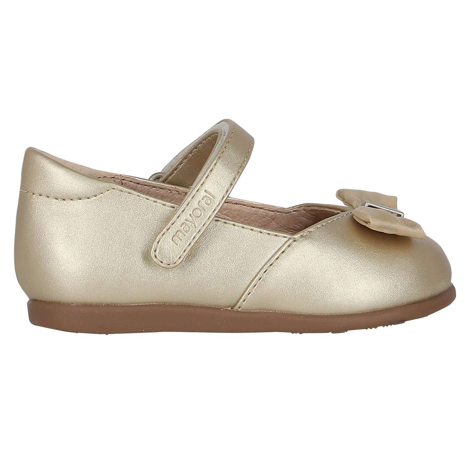 Younger Girls Gold Bow Shoes, 3, hi-res